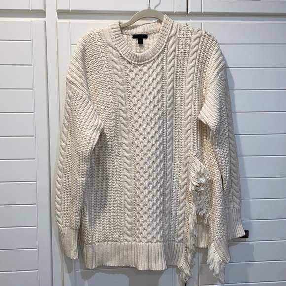 J. Crew Sweaters - J. Crew Oversized White Sweater with Fringe Detail Sz L